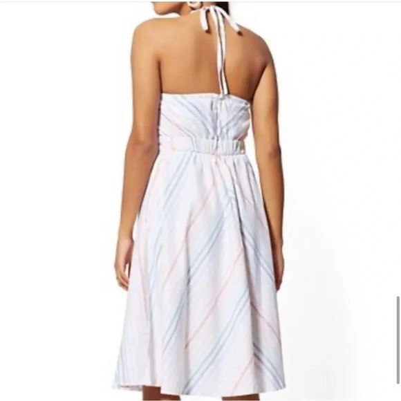 New York And Company Pastel Rainbow Stripe Halter Dress Size Small - Picture 2 of 14